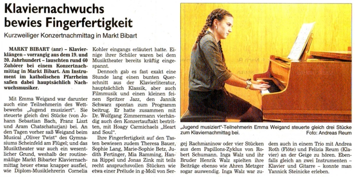 Klavierschule Markt Bibart - Fränkische Landeszeitung July/20/2017