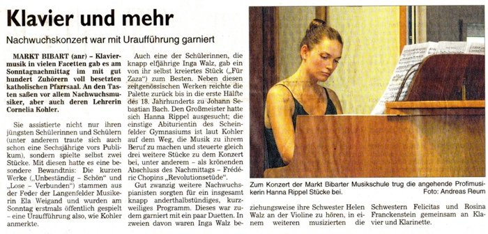 Klavierschule Markt Bibart - Fränkische Landeszeitung July/17/2018