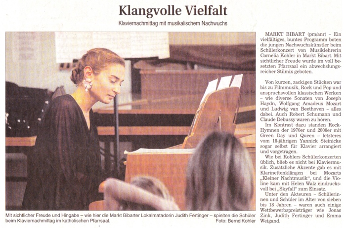 Klavierschule Markt Bibart - Fränkische Landeszeitung 19. Juli 2019