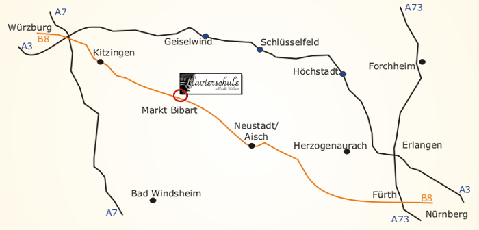 Anfahrt zur Klavierschule Markt Bibart - Übersichtskarte