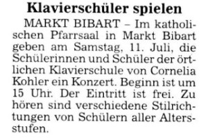 Klavierschule Markt Bibart - Fränkische Landeszeitung 08. Juli 2009