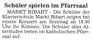Klavierschule Markt Bibart - Fränkische Landeszeitung 24. Juni 2010
