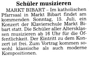 Klavierschule Markt Bibart - Fränkische Landeszeitung 13. Juli 2012