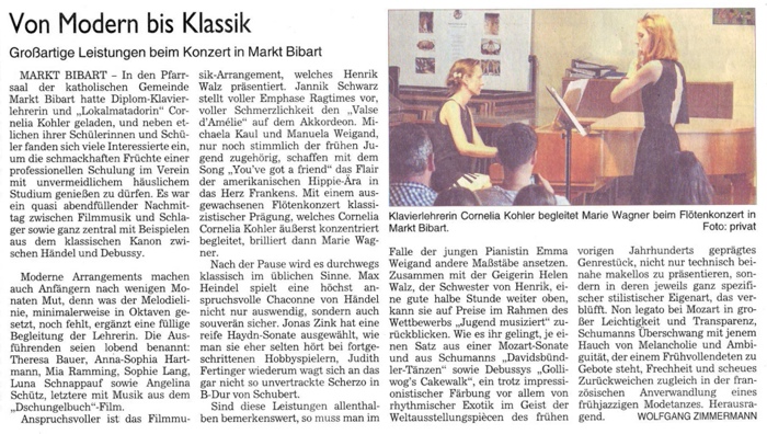 Klavierschule Markt Bibart - Fränkische Landeszeitung 21. Juli 2016