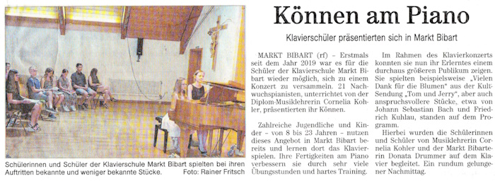 Klavierschule Markt Bibart - Fränkische Landeszeitung 15. Juli 2023