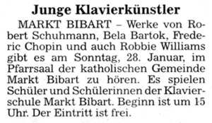 Klavierschule Markt Bibart - Fränkische Landeszeitung 24. Januar 2007