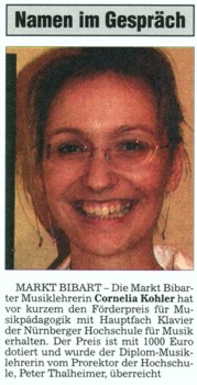 Klavierschule Markt Bibart - Presseartikel Fränkische Landeszeitung 10. Januar 2007