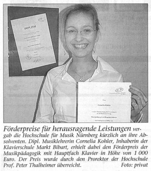 Klavierschule Markt Bibart - Press article Die Kitzinger Report January/17.-18./2007