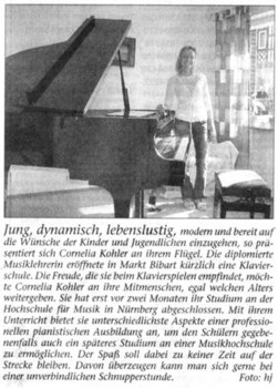 Klavierschule Markt Bibart - Press article Die Kitzinger Report September/20.-21./2006