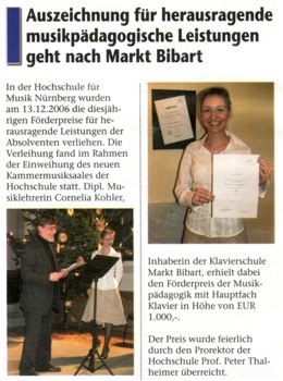 Klavierschule Markt Bibart - Press article Scheinfelder Rundschau January 2007