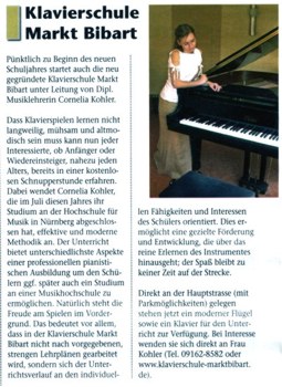 Klavierschule Markt Bibart - Press article Scheinfelder Rundschau October 2006